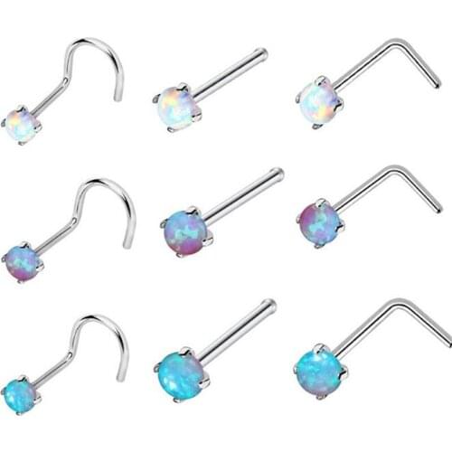 3pcs/set New Arrival Stainless Steel Opal Nose Rings Hoop rings Body Piercing For Women Nose Studs Body Piercing Jewelry Gifts