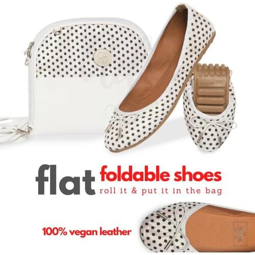 2021 Spring Summer White Spotty Jolly Flat Women Shoes Bag Set Roll And Put it in the Cover Comfortable Rubber Sole34 - 41