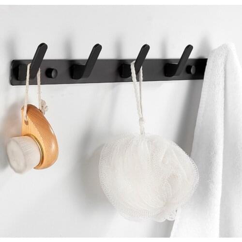 Space Aluminium Robe Hooks Black Bathroom Towel Coat Key Holder Kitchen Lavatory Storage Organization 3 4 5 Row Hooks Free Nail