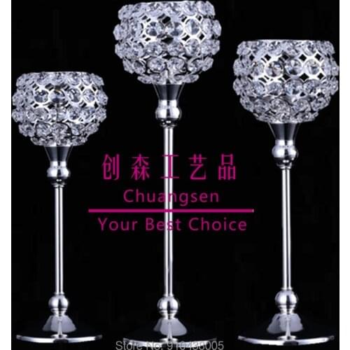 Creative Candlestick Metal Glass Crystal Candle Holder Romantic Flower Vase Valentines Day Deco Candle Stand Centerpiece
