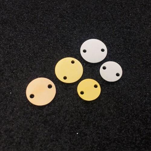 10pcs/Lot Mirror Polish Stainless Steel Round Stamping Blanks Charms Connector Two Holes For DIY Making Necklace 8/10mm
