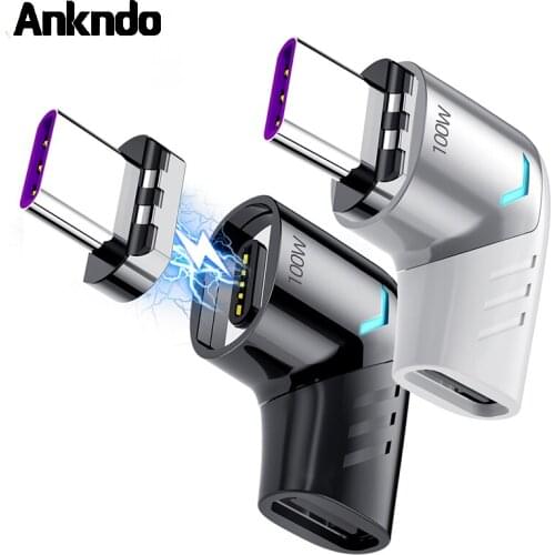 100W Usb C To Type C Magnetic Adapter Fast Charging Usb Type C Male To USB C Female Magnet Connector Right Angle Converter