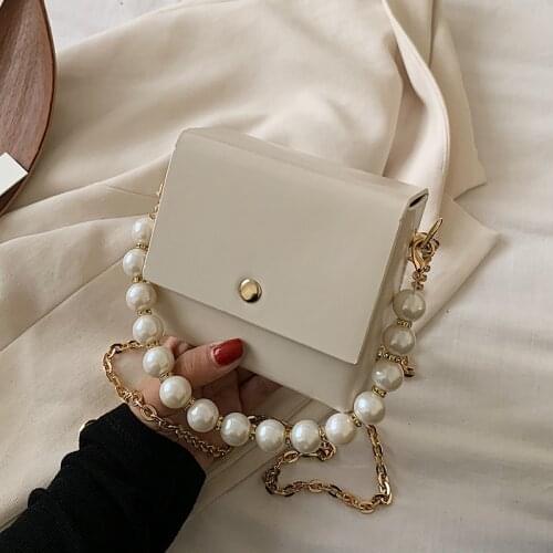 Pearl Design Mini PU Leather Crossbody Bags For Women 2021 Chain Shoulder Handbags and Purses Female Travel Cross Body Bag