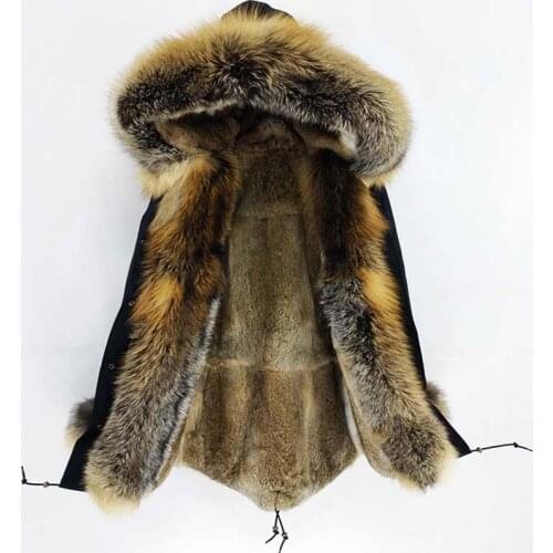 Mao Mao Kong 2020 new long winter jacket women outwear thick parkas natural real fox fur collar coat hooded rabbit fur liner