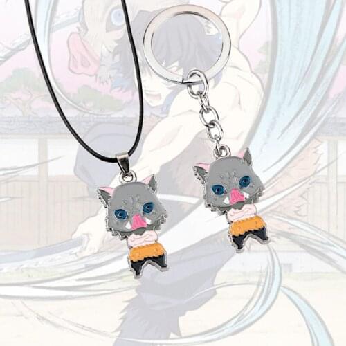 Anime Demon Slayer Metal Keychain Kimetsu No Yaiba Hashibira Inosuke Cosplay Necklace Keychain Metal Pendant Toy Gifts