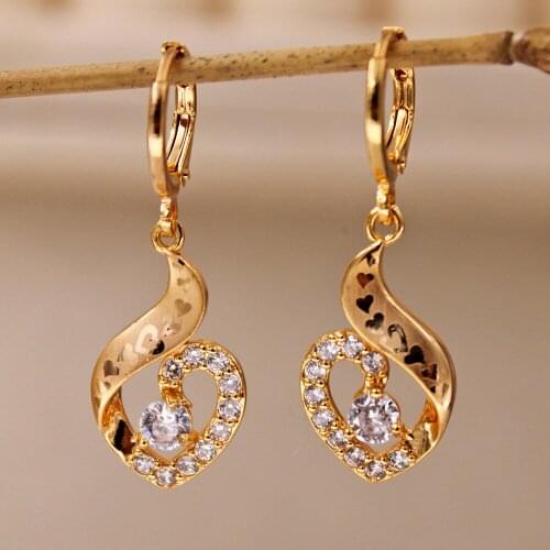 Fashion New Gold plated Drop heart Earrings for Womens Dangle Earrings Wedding Jewelry wedding accessories Anniversary Gift
