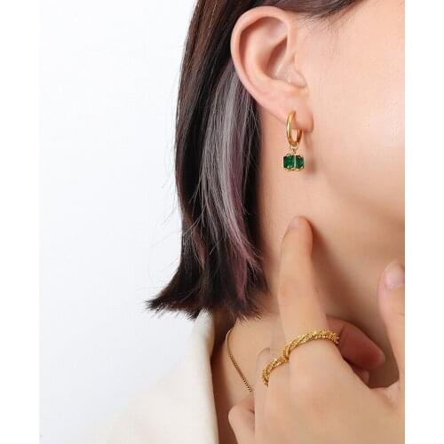 YAONUAN Trendy Green Zircon Gold Plated Hoop Earrings For Women Unique Lantern Modelling Party Fashion Jewelry Accessories Gift