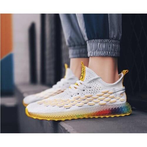 Mens Shoes Rainbow Mens Sneakers Summer Breathable Korean Trend Casual Wild Transparent Jelly Shoes