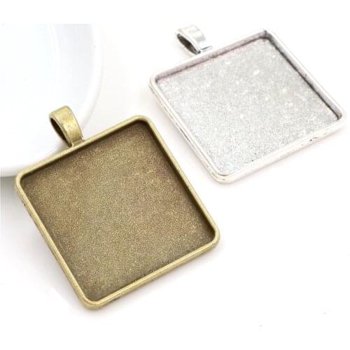 New Fashion 5pcs 30mm Inner Size 2 Colors Square Cabochon Base Setting Charms Pendant,Fit 30mm Square Glass Cabochons