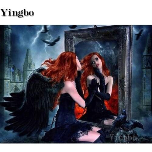 Full drill square 5d Diamond Painting Dark angel Diamond embroidery diy diamond mosaic Angel in the mirror diamond painting art