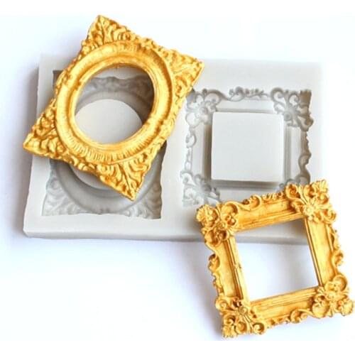 Retro two-link photo frame silicone mold DIY fondant biscuit mold embossed edge, decorative crafts mold