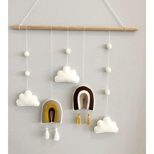 Nordic Felt Clouds Shape Wall Hanging Ornament Wooden Stick Tassel Pendant Kids Room Photo Prop Nursery Decor for Girls Boys