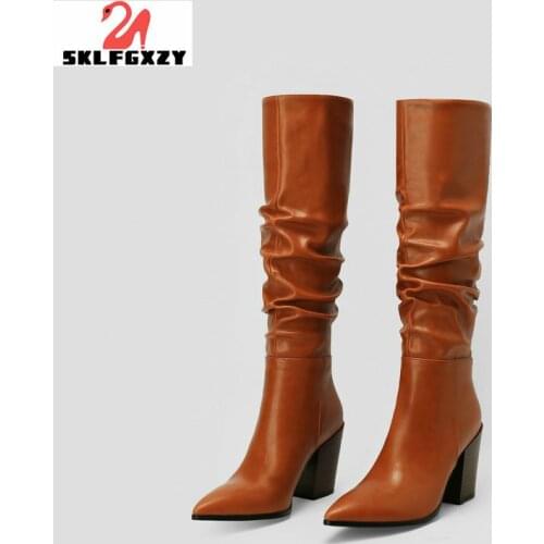 SKLFGXZY 2021 Women Knee High Heel Modern Boots Lady Riding Warm Winter Shoes Women Sexy Casual Footwear