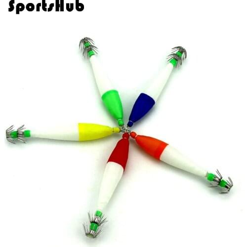 SPORTSHUB 2PCS/Lot 5-Colors 10.5CM 6.3G #4 Hooks Luminous Squid Jigs Hooks Fishing Lures Fake Artificial Baits NR0043