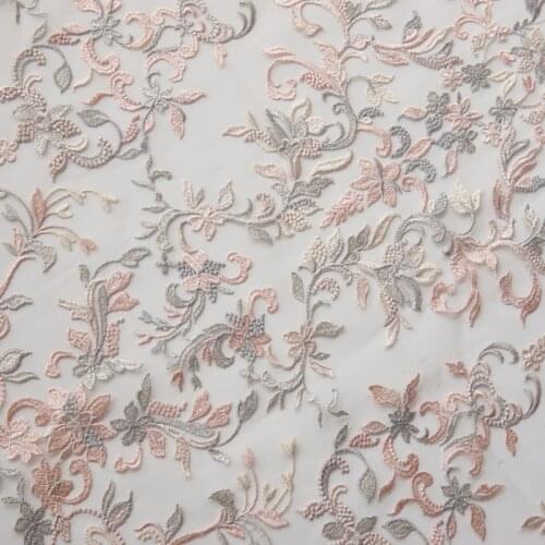 Light apricot fabric Silver thread three-dimensional embroidery material Soft screen lace cheongsam garment tissus