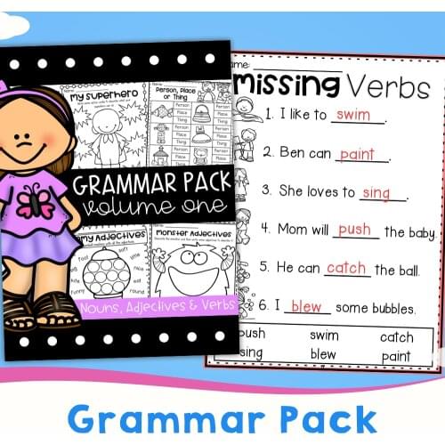 The English Grammar Workbook for 1st 2nd Grade learning book Nouns, Adjectives, Verbs, Punctuation and more! books for kids