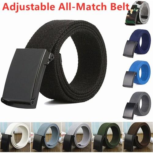 1PC Unisex Adjustable All-Match Belt Men Tactical Waist Belt Korean Style Canvas Belts Vintage Plastic Buckle Solid Waistband