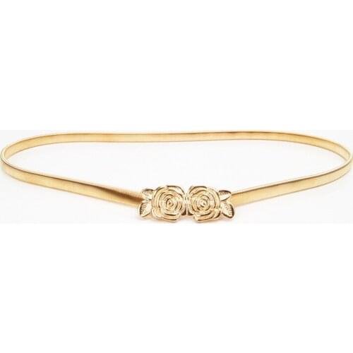 Vintage three-dimensional rose flower design ladies dress jeans decorative waist chain full metal spring elastic belt PD12