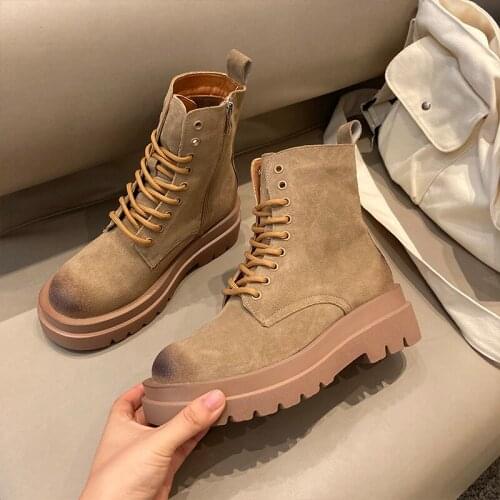 Swiftmovement Suede leather boots women fashion England Retro Short Boots Ladies Casual Comfortable platform shoes