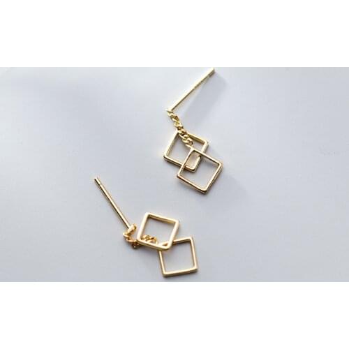 MloveAcc 925 Sterling Silver Geometric Hollow Square Dangle Earrings for Fashion Women Drop Earring Minimalist Jewelry