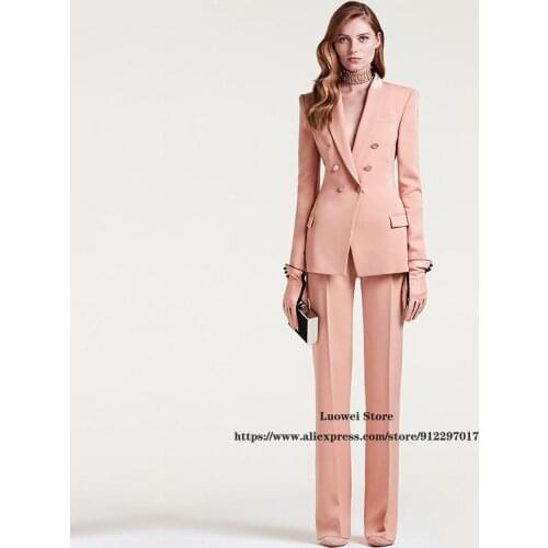 Pink Women Suits Office Workwear Ladies Peaked Lapel Office Business Blazer 2 Piece Sets костюм женский брючныйй (Jacket+Pants)