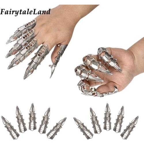 2020 S10 Finals LOL KDA All Out Evelynn Cosplay Props Women Sexy Silver Finger Rings Gothic Claw Fingers Punk Jewelry Accessory