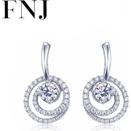 FNJ Spiral Round Earrings 925 Silver Jewelry Original Pure S925 Sterling Silver Stud Earring for Women White Zircon