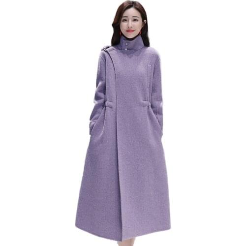 New winter autumn ladies casual wool coat coat solid color wool blend jacket X long solid color wool coat