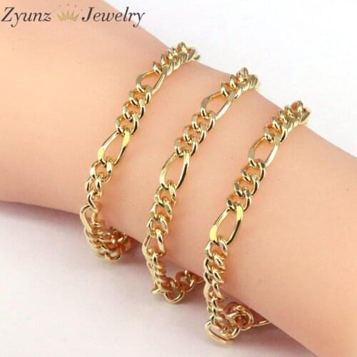 10PCS, Chic Figaro Link Chain Bracelets for Women Gold Color Wrist Jewelry Length Adjustable