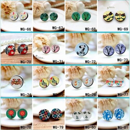 10pcs WG-66-81(No holes) Laser Cut wood beads DIY for Rings,Earring,Brooch,3D Embossed 16mm Round Coloured Drawing pattern
