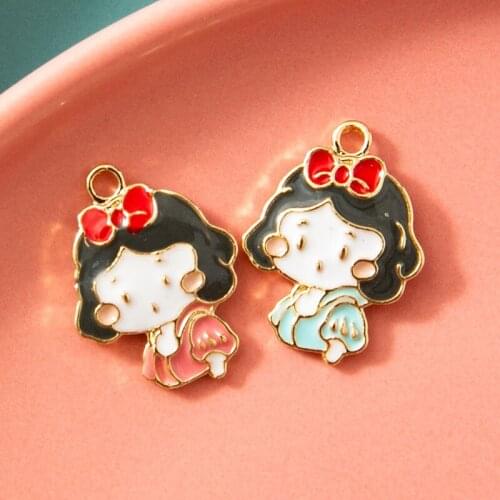 10Pcs Enamel Gold Color Girls Charm Pendant for Jewerly DIY Making Bracelet Women Necklace Earrings Accessories Findings Craft