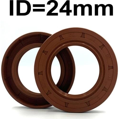 1PC 2PC ID 24 MM Viton Oil Seal Skeleton Brown Fluoro FKM Fluorine Rubber Hydrauli Spring U Lip TC Ring Gasket 24x35x6 24x35x7
