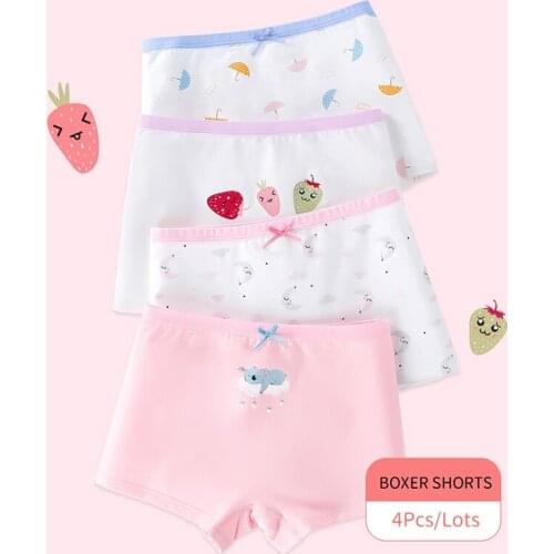 4PCS Girls Underwear Cotton Kids Panties Cartoon Print Boxer Briefs Children Underpants Kawaii Panties for Teenagers 4-12 Years