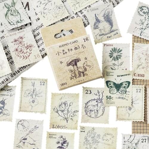46Pcs/lot small forest post office Diary DIY retro stamps plant animals Sticker Sealing label for Gifts Box Decoration tools