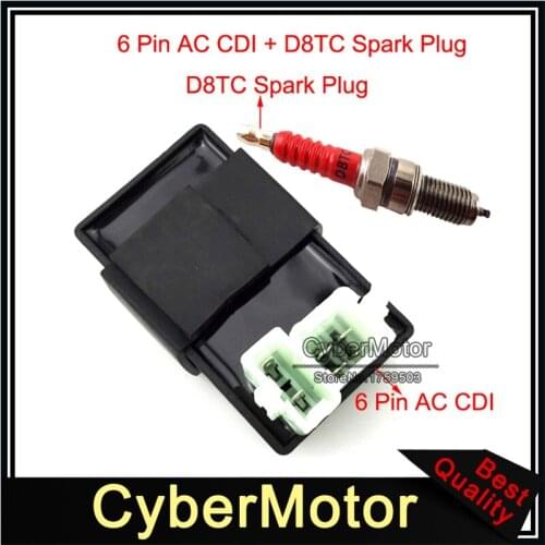 6 Pin AC CDI + D8TC Spark Plug For 150cc 200cc 250cc ATV Quad Scooter Moped Go Kart Buggy