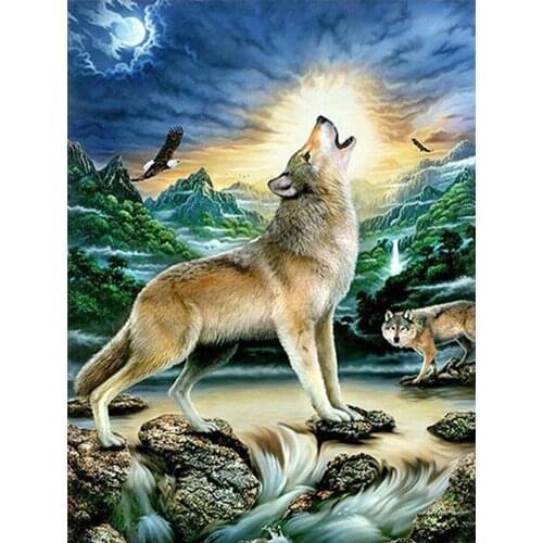 5D DIY Diamond Painting by Number Wolf Landscape Full Square Diamond Embroidery Natural View Cross Stitch Crystal Wall Paintings
