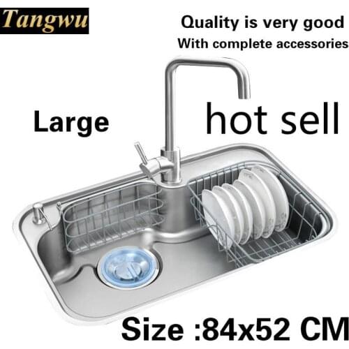 Free shipping Hot sell standard luxurious kitchen single trough sink durable 304 food-grade stainless steel fashion big 84x52 CM