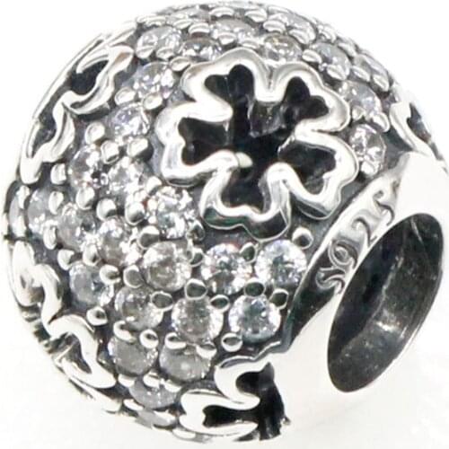 925 Sterling Silver Zircon Flower Charm Fit Original Pandora Bracelet Beads for Women Silver 925 Jewelry Valentines Day Gift