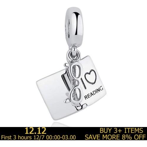 Solid 925 Sterling Silver Charm Bracelet I Love Reading Book Dangle Charm Fit Original Pandora Bracelets Charm DIY Gift Elegant