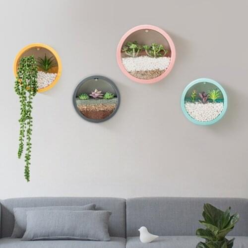 Flower Hanging Round Basket Bonsai Wall Hydroponic Planter Pot with Light Tube Home Wall Craft Decoration ALI88