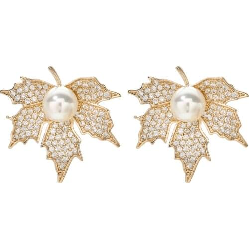 European and American fashion pearl micro-set AAA zircon earrings for women/girls wedding party maple leaf earrings ER-438