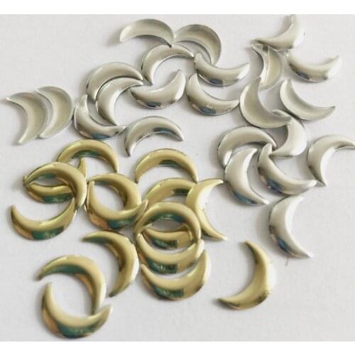 HOT silver/gold moon shape hot fix Rhinestuds with glue nailheads aluminium DIY Spike accessories 200pcs/lot