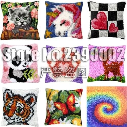 Tiger Animal Coarse Wool Segment Embroidery DIY Pillow Materials Package Handcraft Latch Hook Kits klink kussen Cushion Decor