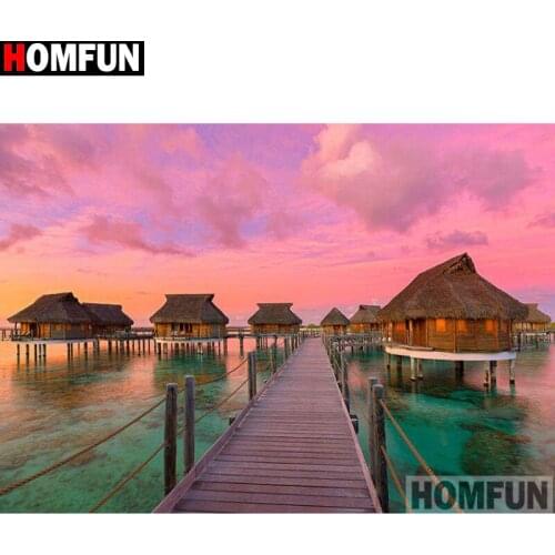 HOMFUN Diy 5d Diamond Painting "Grass house" Cross Stitch Square Round Diamond Embroidery Handwork Rhinestone Art A13595