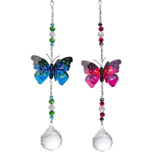 Crystal Suncatcher Pendant Butterfly Rainbow Maker Car Rearview Mirror Ornament Hanging Decoration Window Garden Chimes Gift