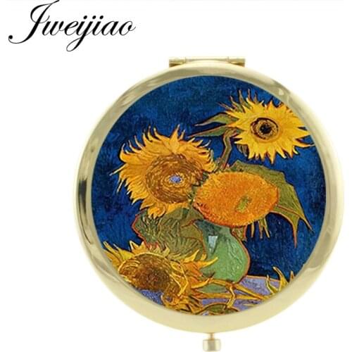 JWEIJIAO Famous paintings Sunflowers pocket mirror for girls small mirrors for women van gogh masterpiece Round Mirrors PT81