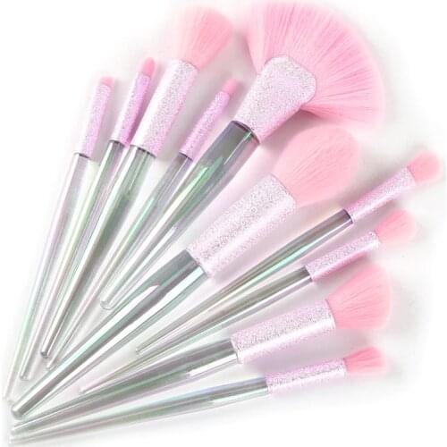 10Pcs Colorful Makeup Brushes Set Crystal Conical Frosted Blush Brush Eyeliner Powder Foundation Fan Face Eye Make Up Brushes