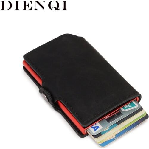 DIENQI Black Leather Man Wallet RFID Metal Ultrathin Business CardHolder Cash Pocket Money Bag Wallet Magic Wallet Wolet Walet