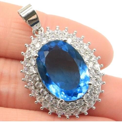36x23mm Special 18x13mm Created London Blue Topaz Zircon Jewelry Making Silver Pendant
