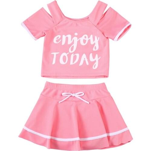 Girls Two-Piece Swimwear Casual Swimming Suits Summer Breathable Beachwear Kids Letter Cute Swimsuit Beach Clothes with Skirts